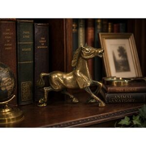 Vintage Solid Brass Horse Figurine Prancing Stallion Equestrian Decor 5"